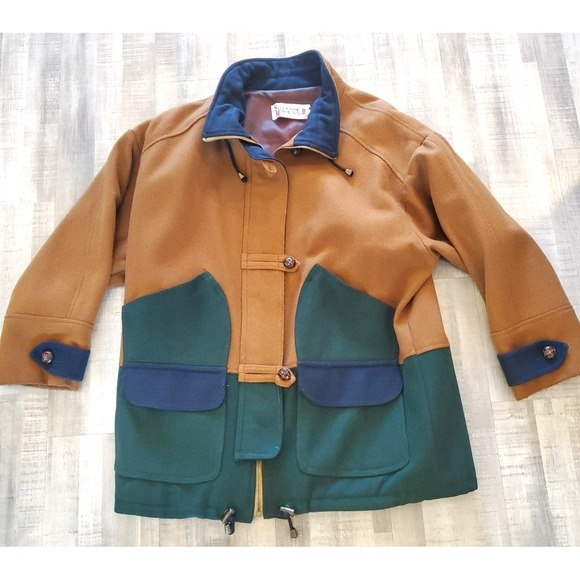 Stephane Mathews II Jackets & Blazers - Vintage Stephane Mathews II Tan Green Wool Blend Coat Womens XL 80's Two Tone